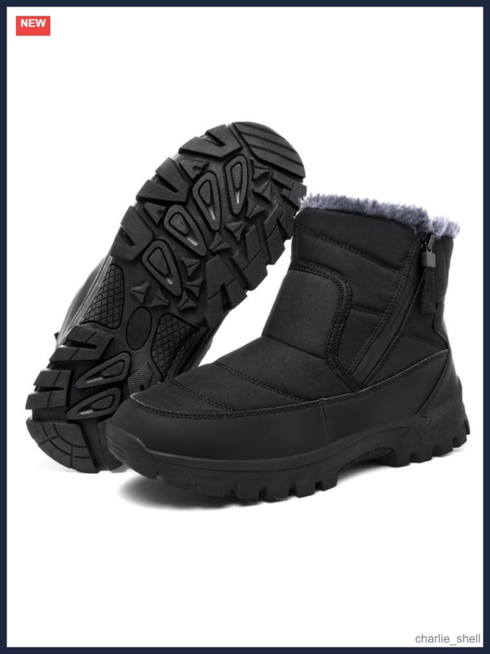 Men's Mid-Calf Snow Boots Faux Fur Lined Water Resistant Zip Winter Boots